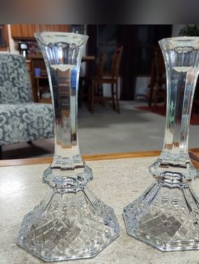 Vintage Anchor Hocking Legacy 24% Lead Crystal Set Of 2 Candleholders